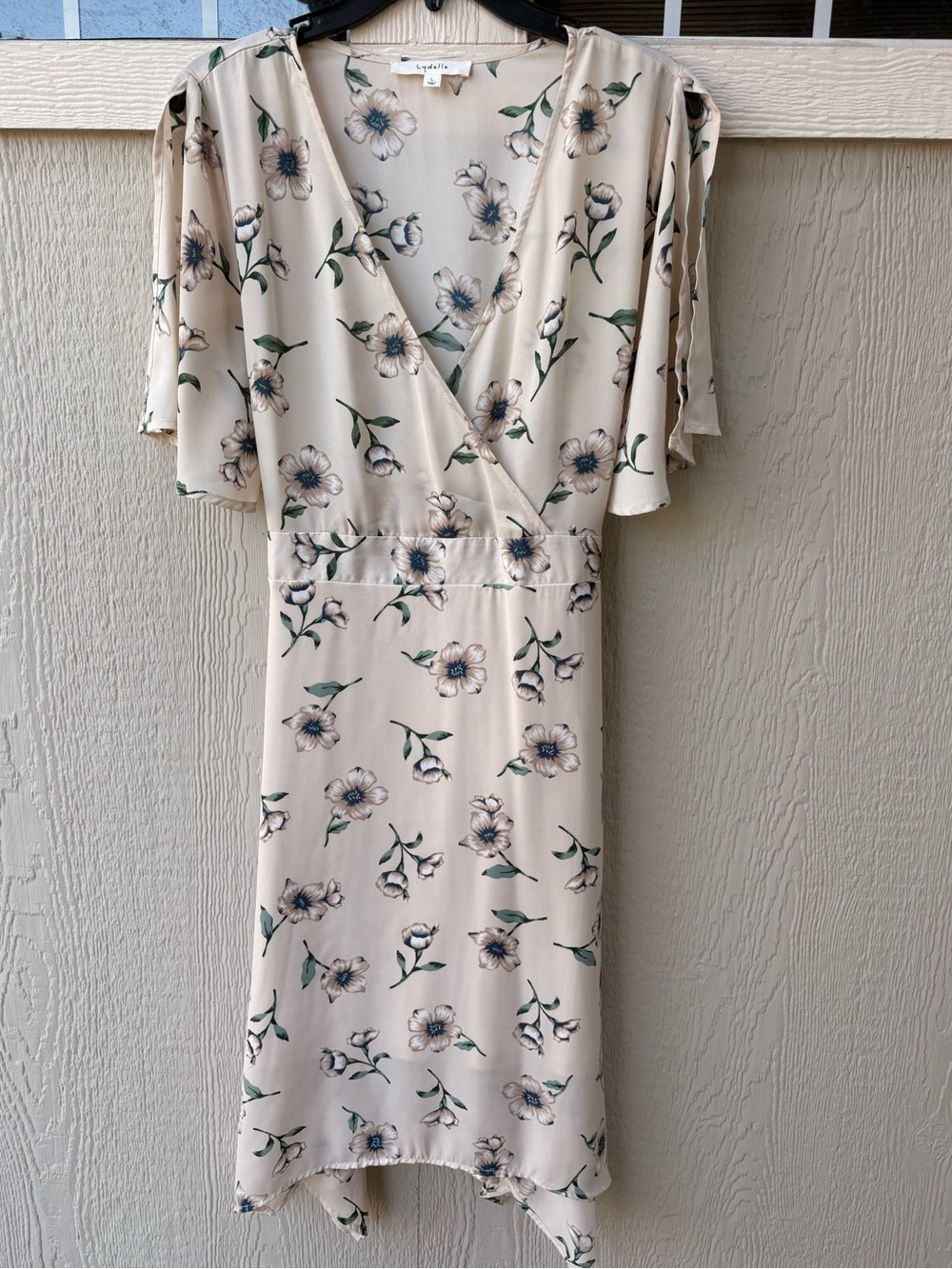 Light Cream Floral Wrap Midi Dress by Lush